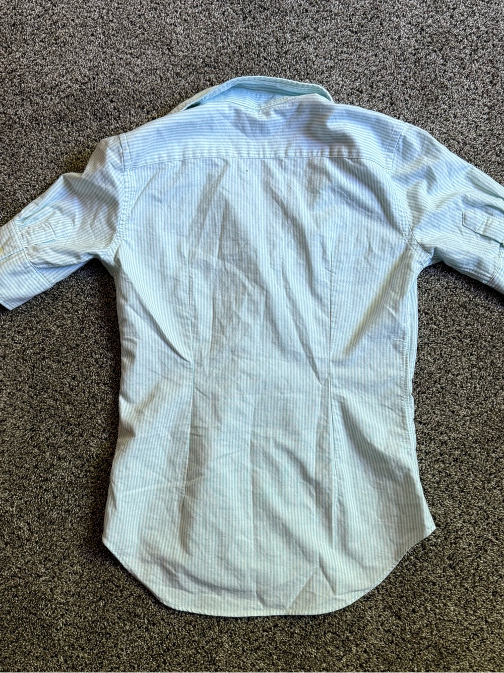 Polo Ralph Lauren blue and white striped cotton oxford short-sleeve shirt. - Picture 7 of 7